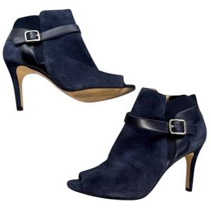 Marc Fisher Navy Suede Leather Peep Toe Ankle Boot Heels Size 8M